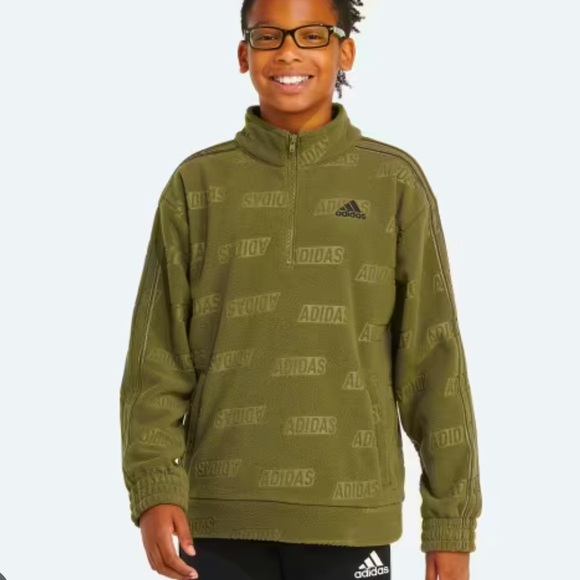Youth Adidas Green Quarter-Zip Sweatshirt Athletic Style - Picture 1 of 6